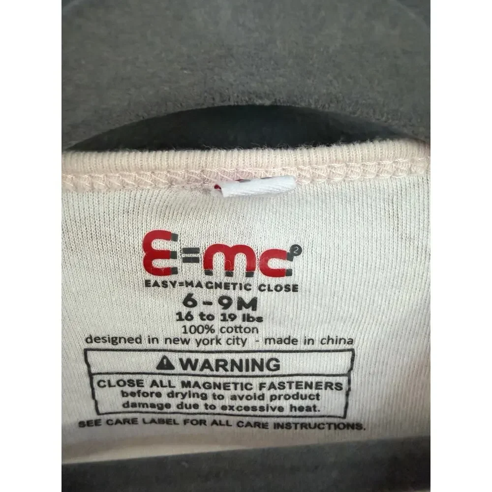 Easy=Magnetic Close Baby Pajamas 6-9 Months Pink Pears Cotton Magnet Girl E=mc